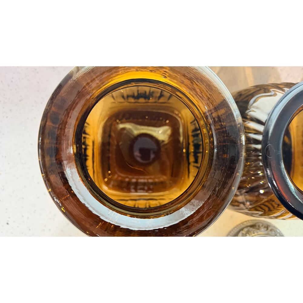 Set of 3 Artland Apothecary Amber Ribbed Jar Canister w/ Pewter Lids - Picture 5 of 8